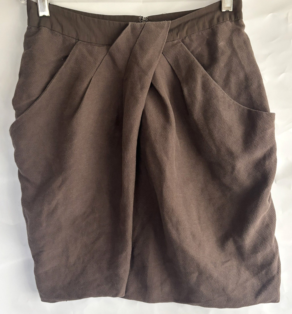 Anthropologie Fei Women’s Mini Skirt Brown Silk Blend Sz 6 lined